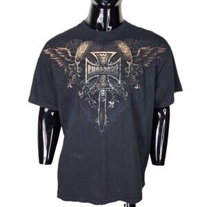VTG Y2K West Coast Choppers Skulls Cobwebs Flame Gradient Sun Faded Tee XL